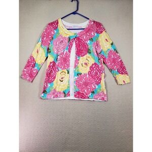 Joseph A. Cardigan Womens Medium M Pink/Blue Floral Beaded Sequin Snap-Neck Open